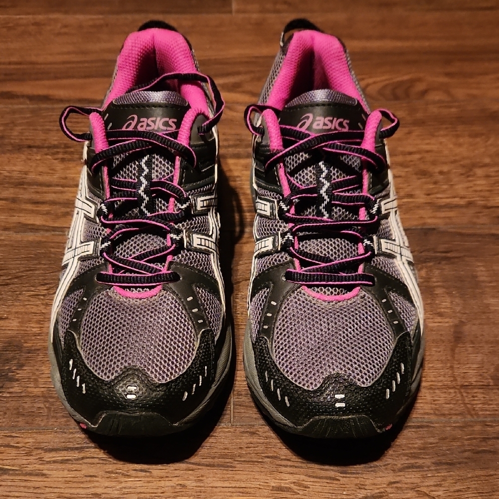 Women's Asics Black and Pink Running Shoes - Picture 2 of 8